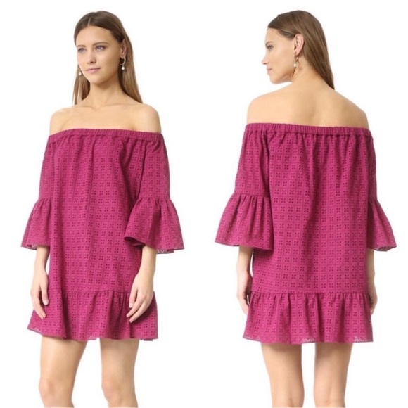 NEW LIKELY Stockton Off-The-Shoulder Cotton Bell-Sleeve Dress 6 in Sangria - Picture 1 of 11